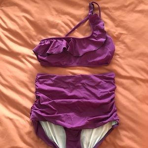 UO Purple One-shoulder High-waisted Swimsuit Set